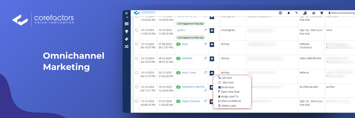 omnichannel marketing in CRM Corefactors